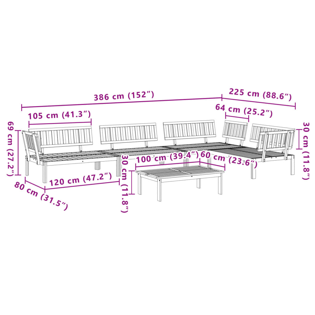 Set Divano Pallet da Giardino 5 pz in Legno Massello di Acacia 3209316