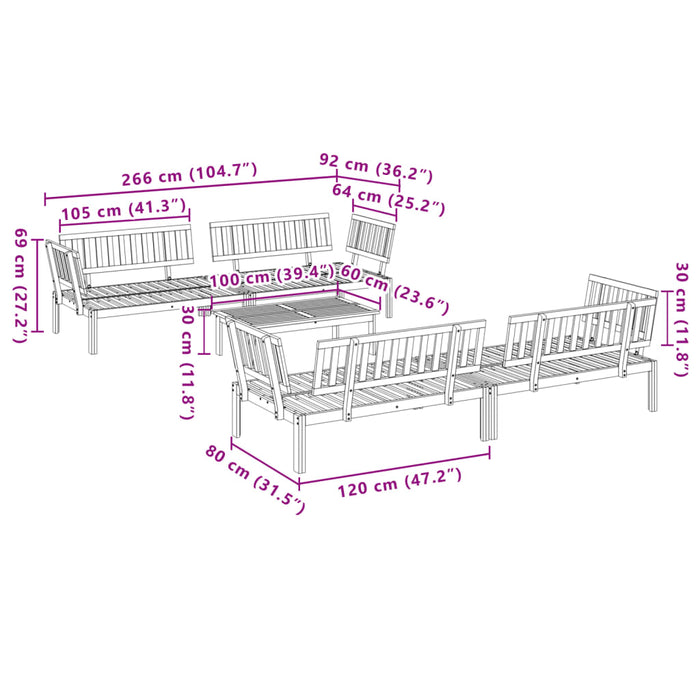 Set Divano Pallet da Giardino 5 pz in Legno Massello di Acacia 3209318