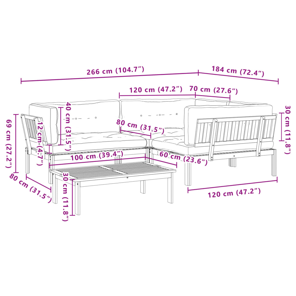 Set Divani Pallet Giardino 4pz Cuscini Legno Massello Acacia 3209362