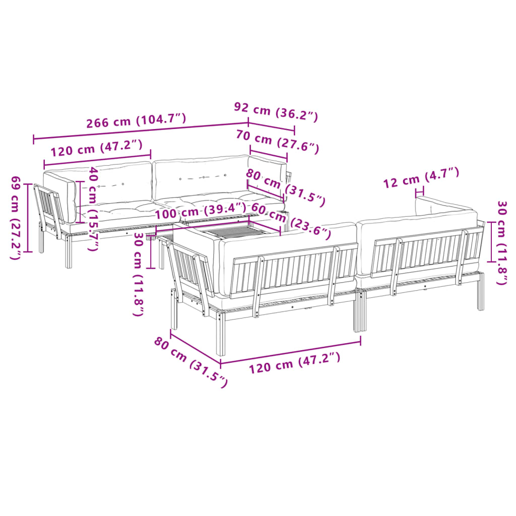 Set Divano Pallet Giardino 5pz con Cuscini Massello Acacia 3209423