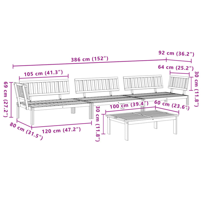 Set Divano Pallet da Giardino 4 pz in Legno Massello di Acacia 3209435