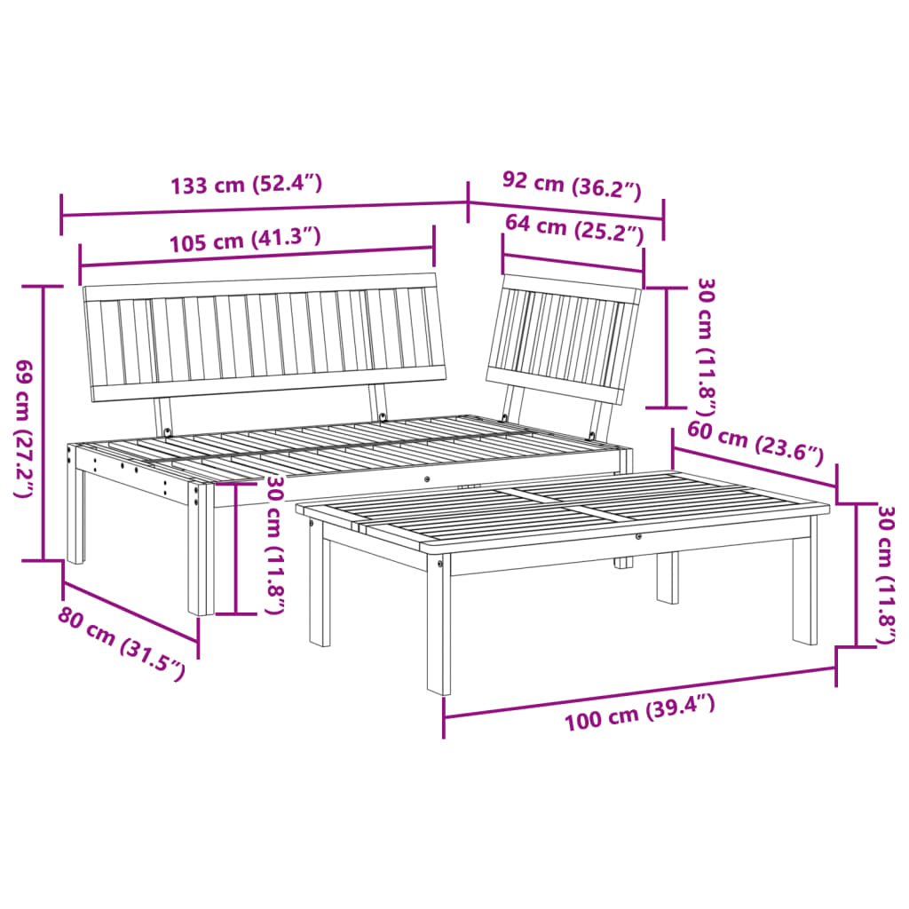 Set Divani Pallet da Giardino 2pz in Legno Massello di Acacia 365848