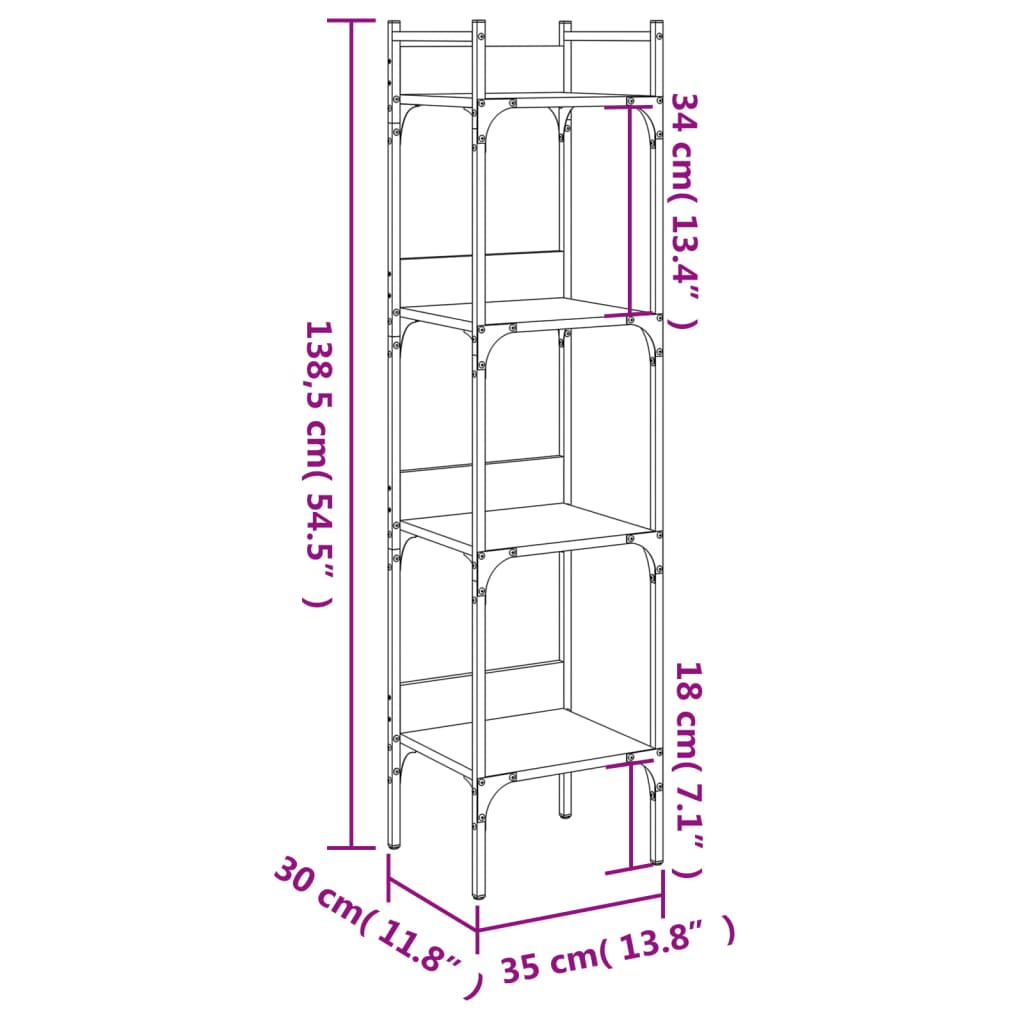 Libreria 4 Ripiani Rovere Sonoma 35x30x138,5 Legno Multistrato 838849