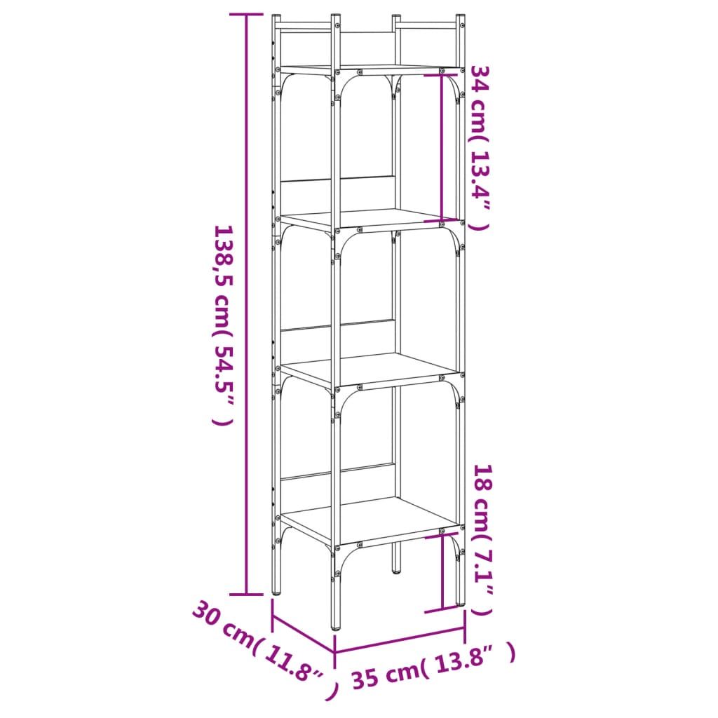 Libreria 4Ripiani Grigio Sonoma 35x30x138,5cm Legno Multistrato 838851