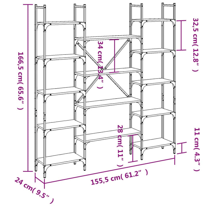 Libreria Nera 155,5x24x166,5 cm in Legno Multistrato 838858