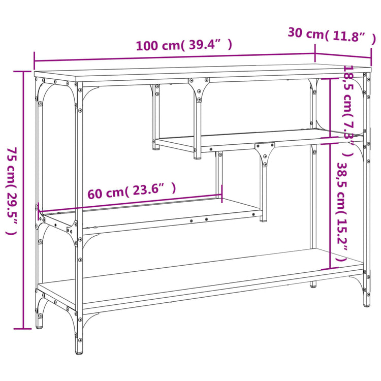 Tavolino Consolle Nero 100x30x75 cm in Legno Multistrato 838913