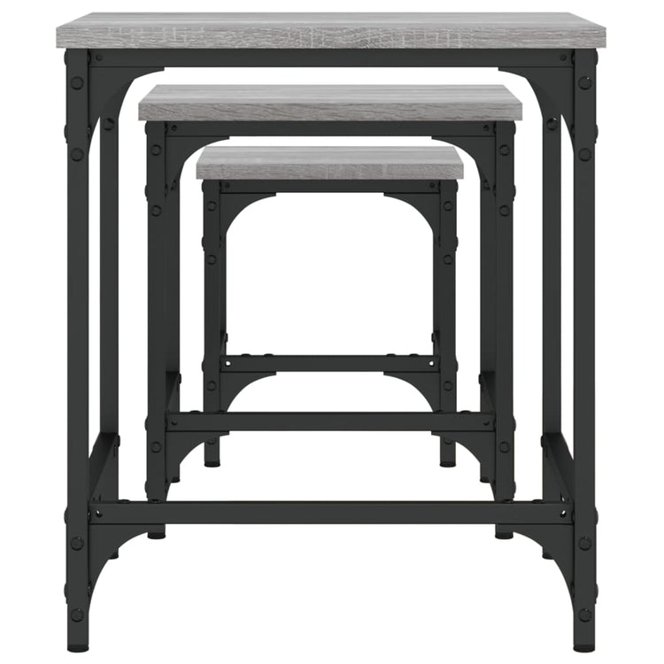 Tavolini Salotto Impilabili 3pz Grigio Sonoma Legno Multistrato 838936