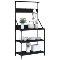 Scaffale da Cucina con Ganci 4 Ripiani Nero Legno Multistrato 838958