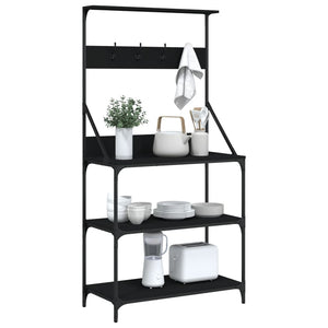 Scaffale da Cucina con Ganci 4 Ripiani Nero Legno Multistrato 838958