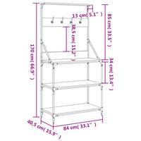 Scaffale da Cucina con Ganci 4 Ripiani Nero Legno Multistrato 838958