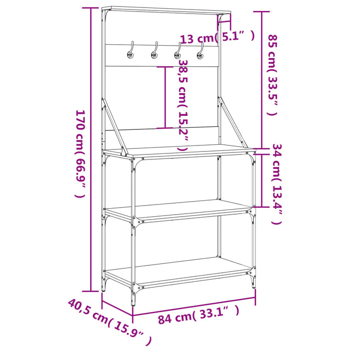 Scaffale da Cucina con Ganci 4 Ripiani Nero Legno Multistrato 838958