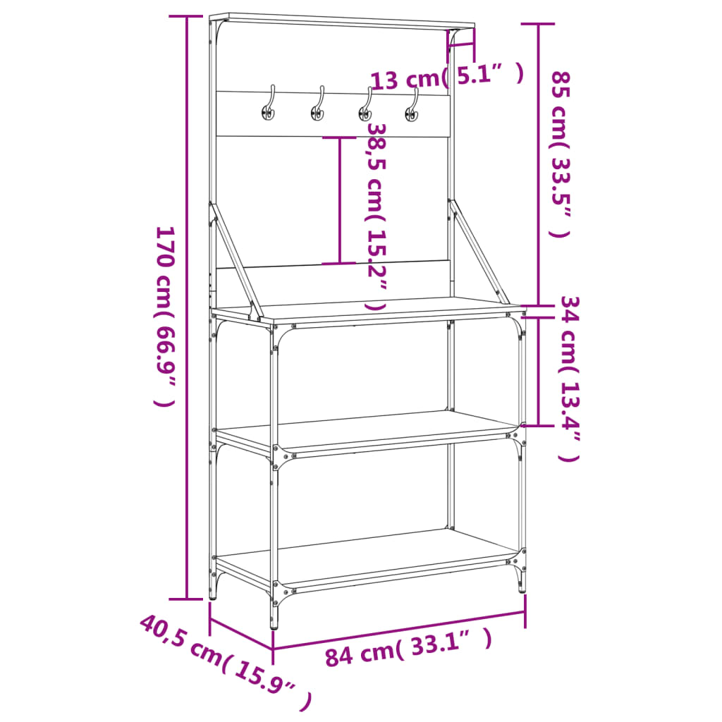 Scaffale Cucina Ganci 4 Ripiani Rovere Fumo Legno Multistrato 838960