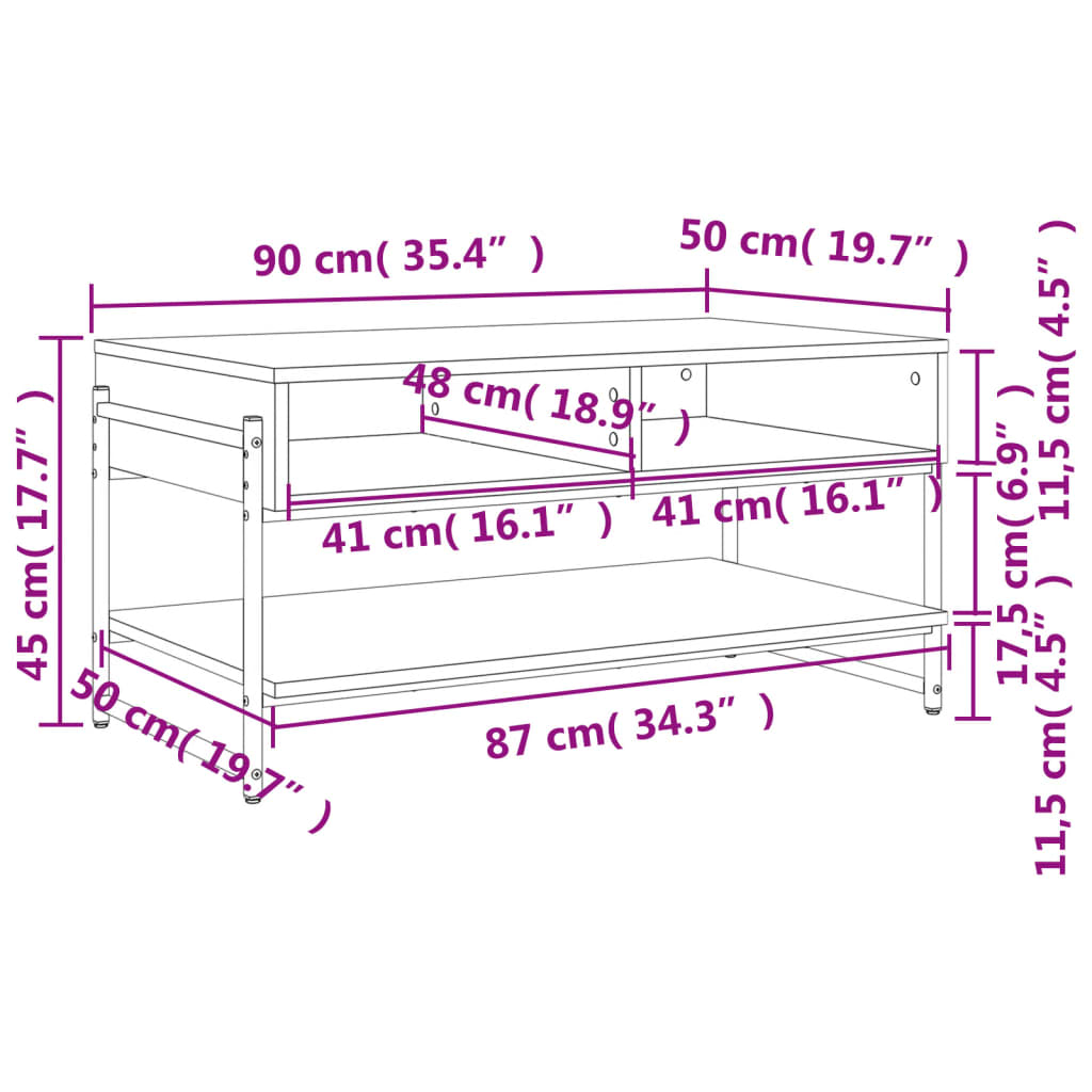 Tavolino da Salotto Rovere Sonoma 90x50x45 cm Legno Multistrato 838969