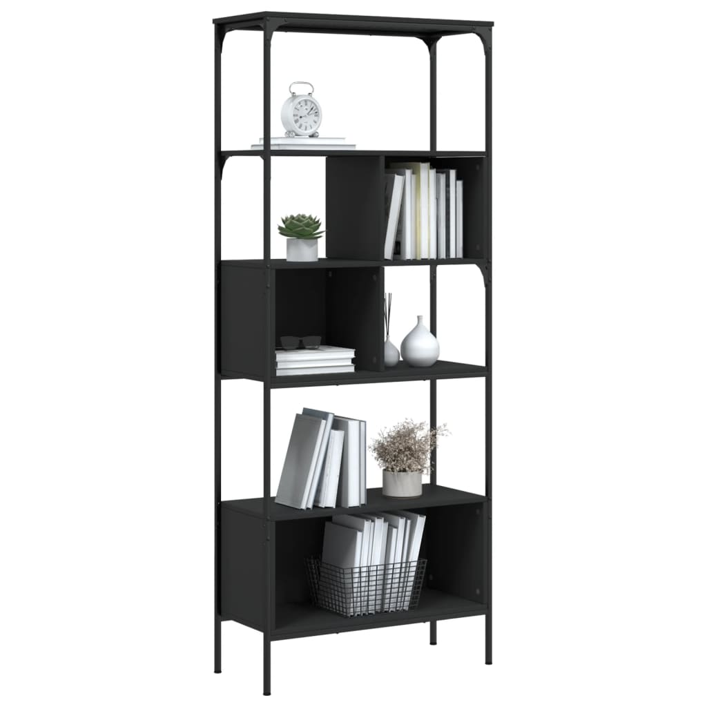 Libreria a 5 Ripiani Nera 76x33x188,5 cm in Legno Multistrato 839003