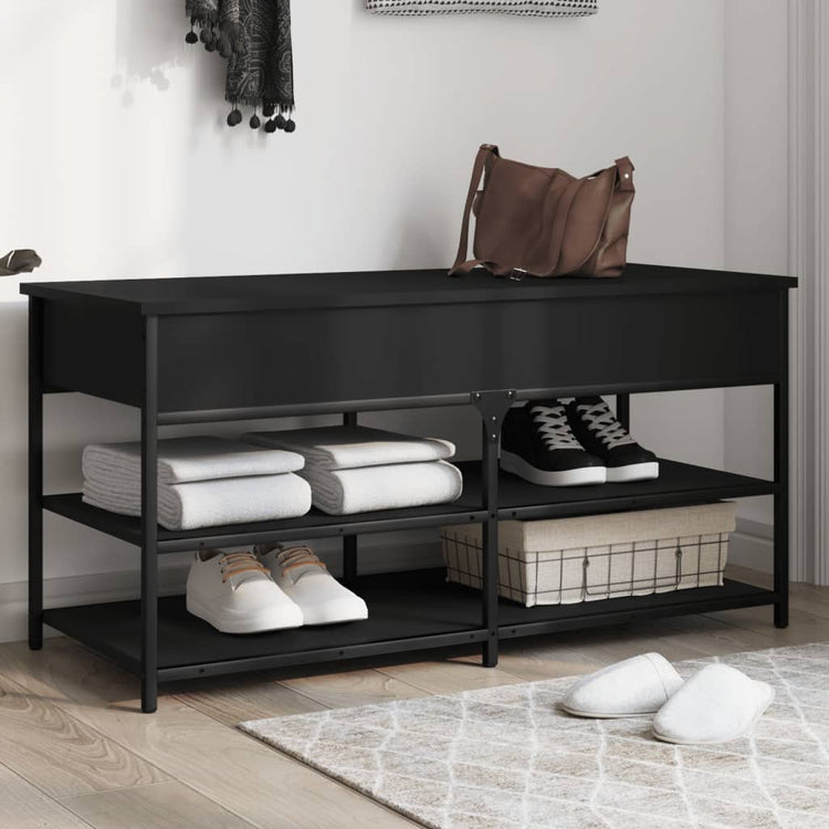 Panca Porta Scarpe Nera 100x42,5x50 cm in Legno Multistrato 839033