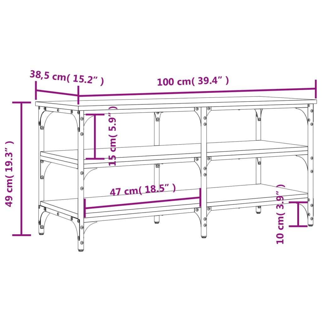 Panca Porta Scarpe Rovere Fumo 100x38,5x49cm Legno Multistrato 839045