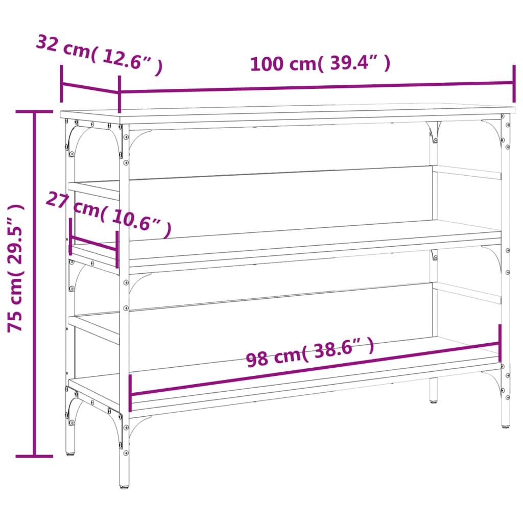 Tavolino Consolle Nero 100x32x75 cm in Legno Multistrato 839058