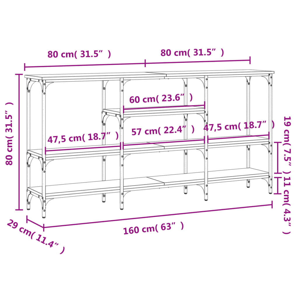 Tavolo Consolle Grigio Sonoma 160x29x80 cm in Legno Multistrato 839066