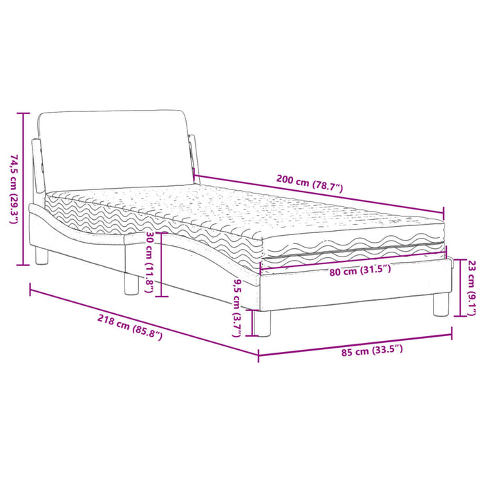 Letto con Materasso Grigio Scuro 80x200 cm in Tessuto 3208285