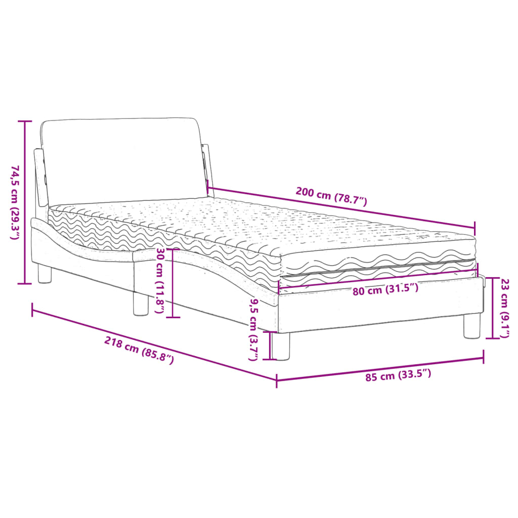 Letto con Materasso Marrone Scuro 80x200 cm in Tessuto 3208287