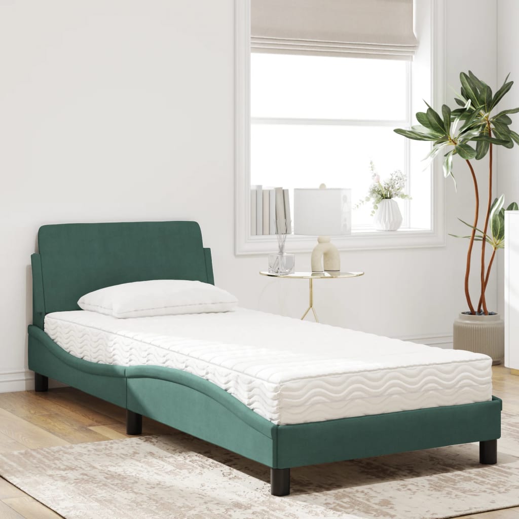 Letto con Materasso Verde Scuro 80x200 cm in Velluto 3208294