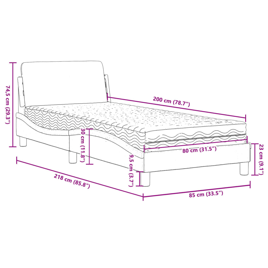 Letto con Materasso Verde Scuro 80x200 cm in Velluto 3208294