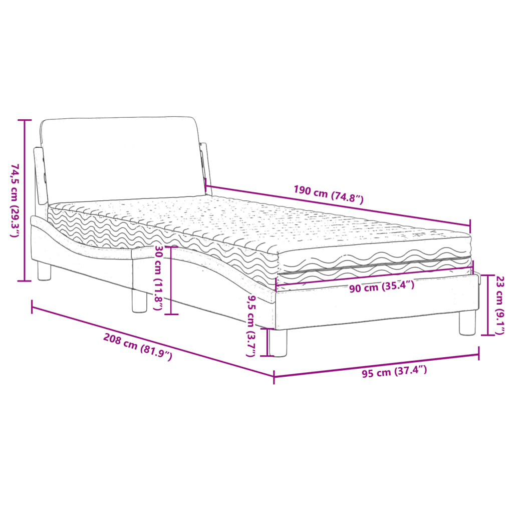 Letto con Materasso Grigio Scuro 90x190 cm in Tessuto 3208305