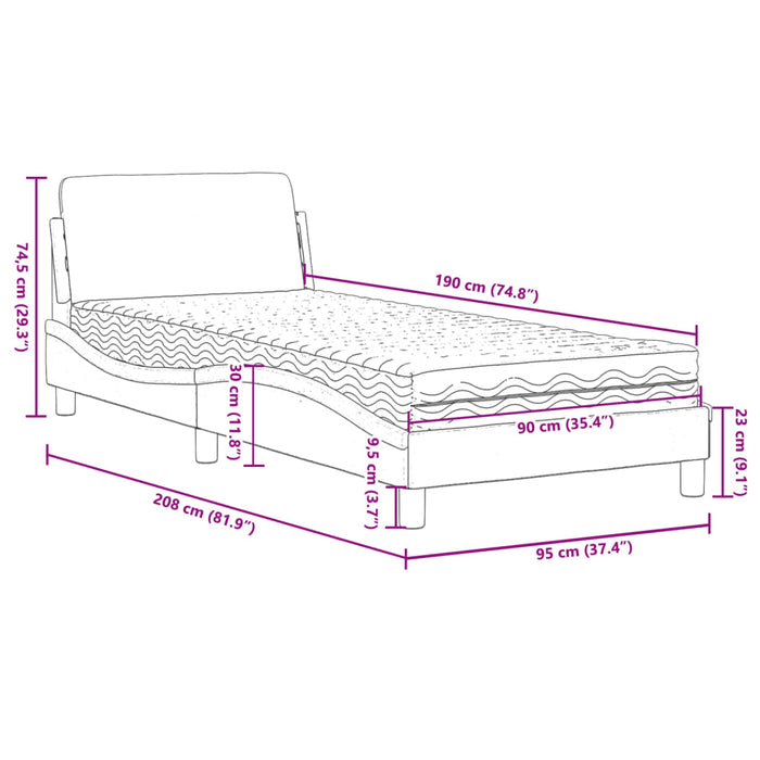 Letto con Materasso Grigio Scuro 90x190 cm in Tessuto 3208305