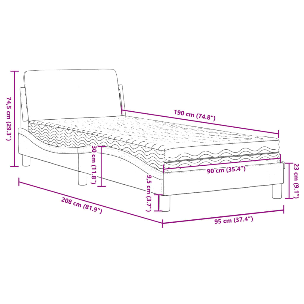 Letto con Materasso Marrone Scuro 90x190 cm in Tessuto 3208307