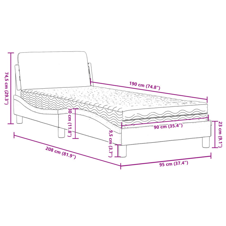 Letto con Materasso Nero e Bianco 90x190 cm in Similpelle 3208322