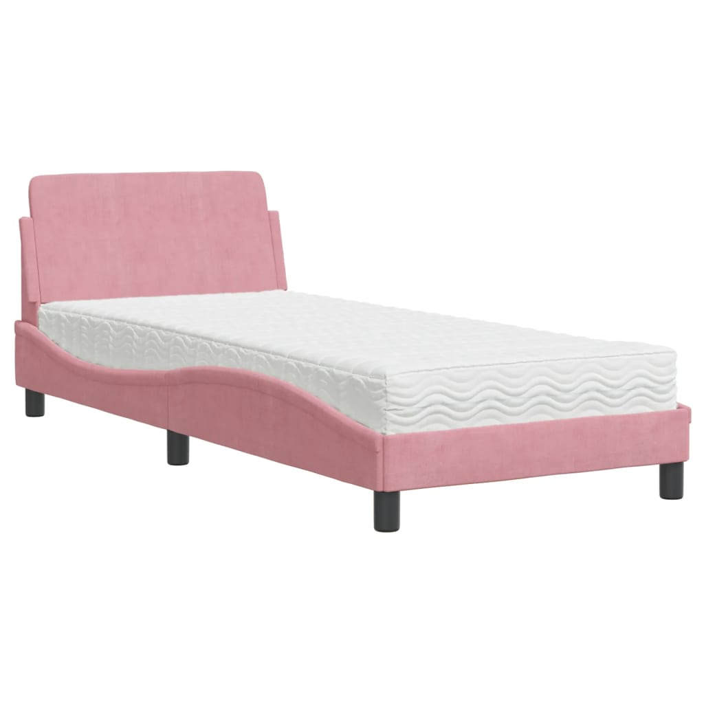 Letto con Materasso Rosa 90x200 cm in Velluto 3208336