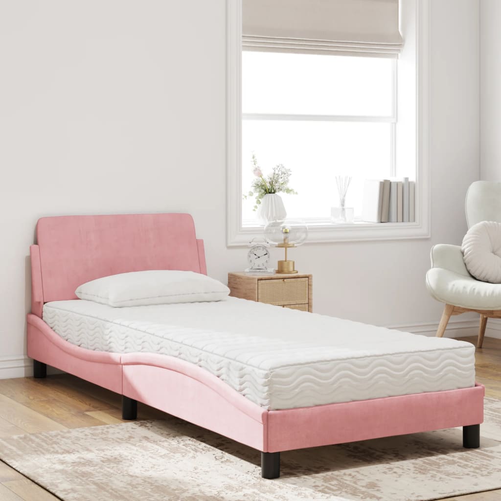 Letto con Materasso Rosa 90x200 cm in Velluto 3208336