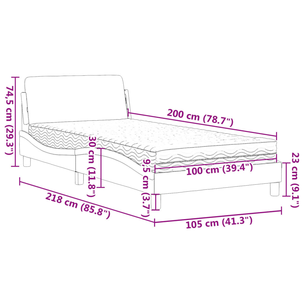 Letto con Materasso Grigio Chiaro 100x200 cm in Tessuto 3208344