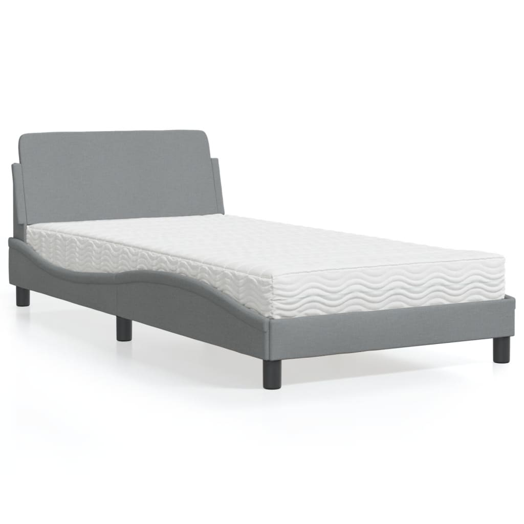 Letto con Materasso Grigio Chiaro 100x200 cm in Tessuto 3208344