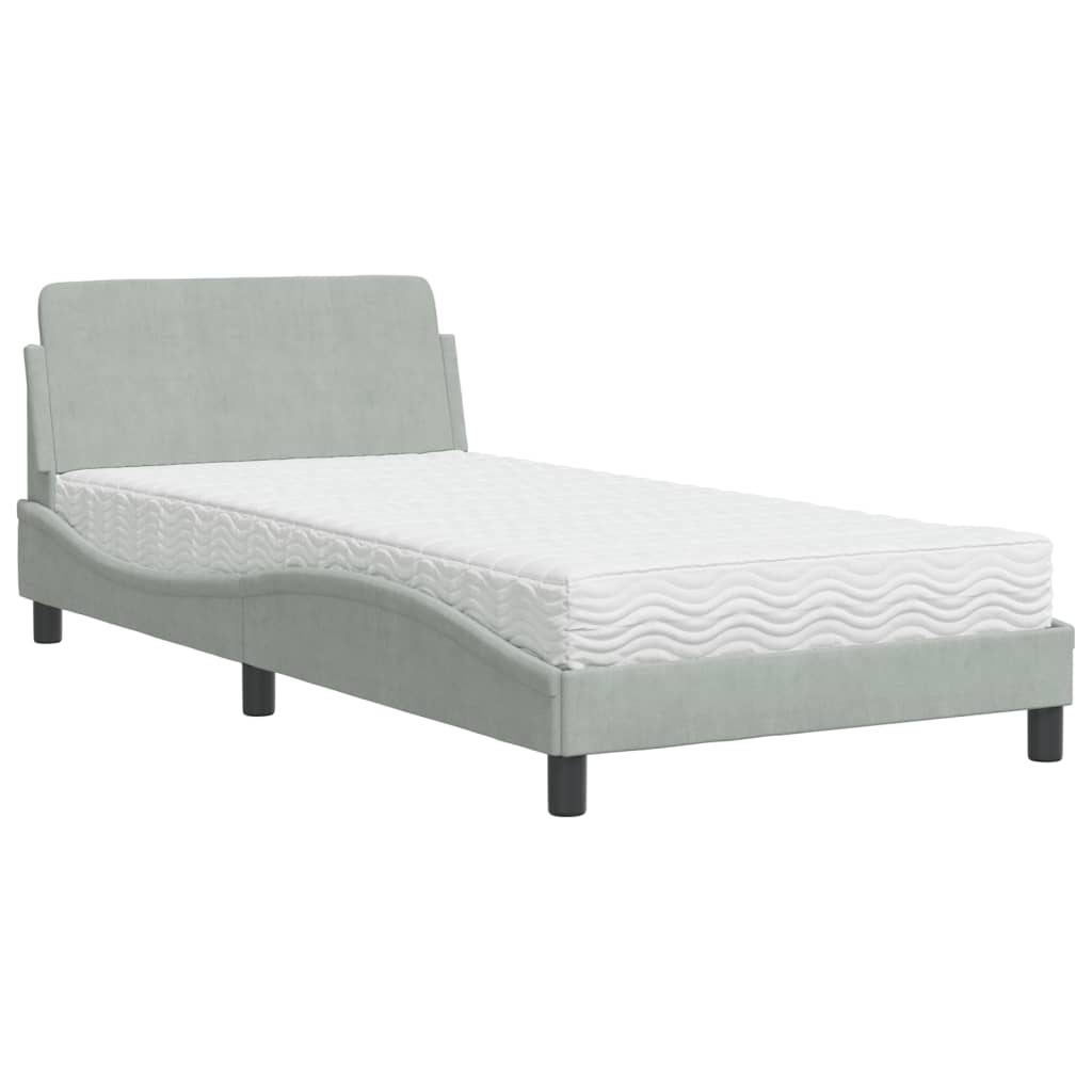 Letto con Materasso Grigio Chiaro 100x200 cm in Velluto 3208351