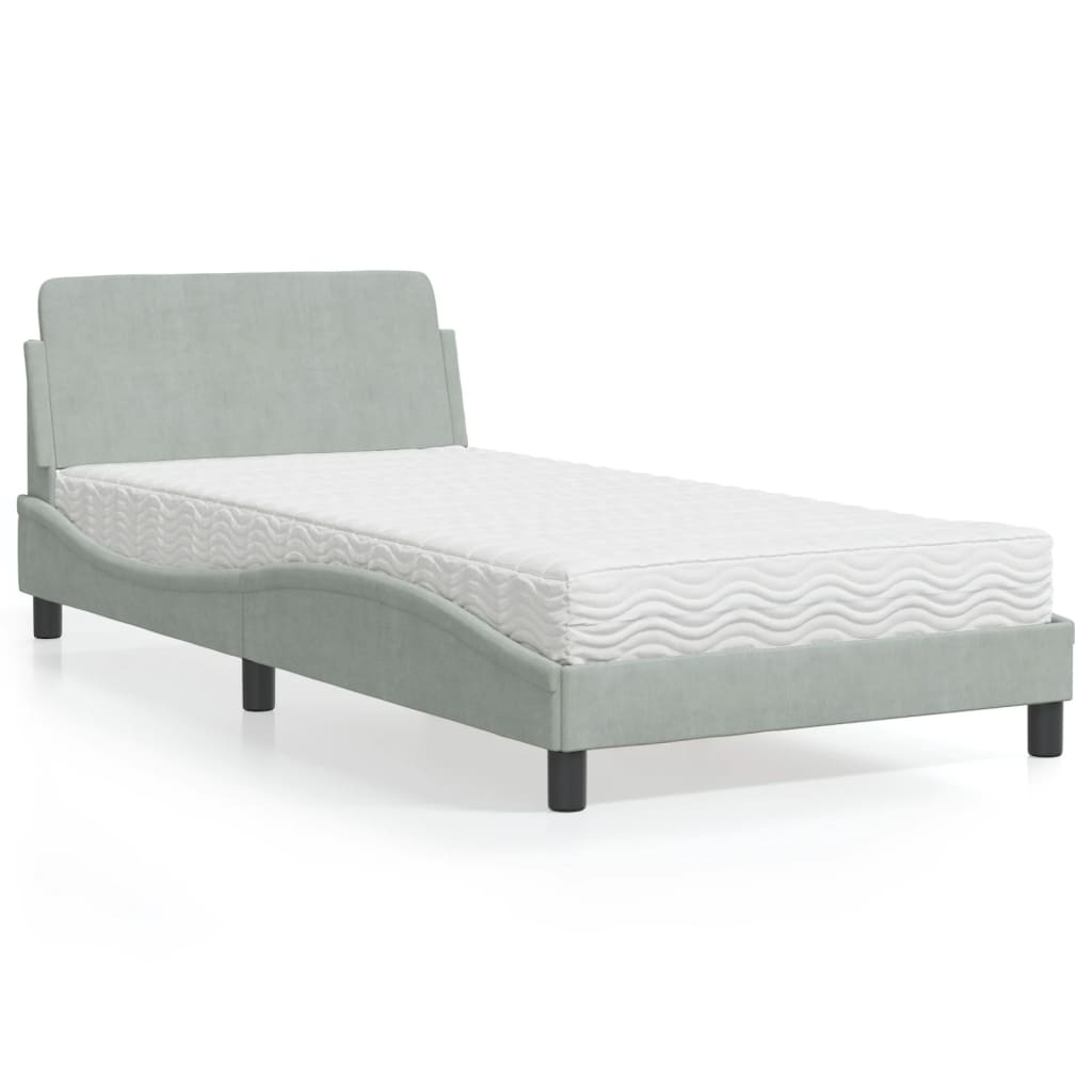 Letto con Materasso Grigio Chiaro 100x200 cm in Velluto 3208351