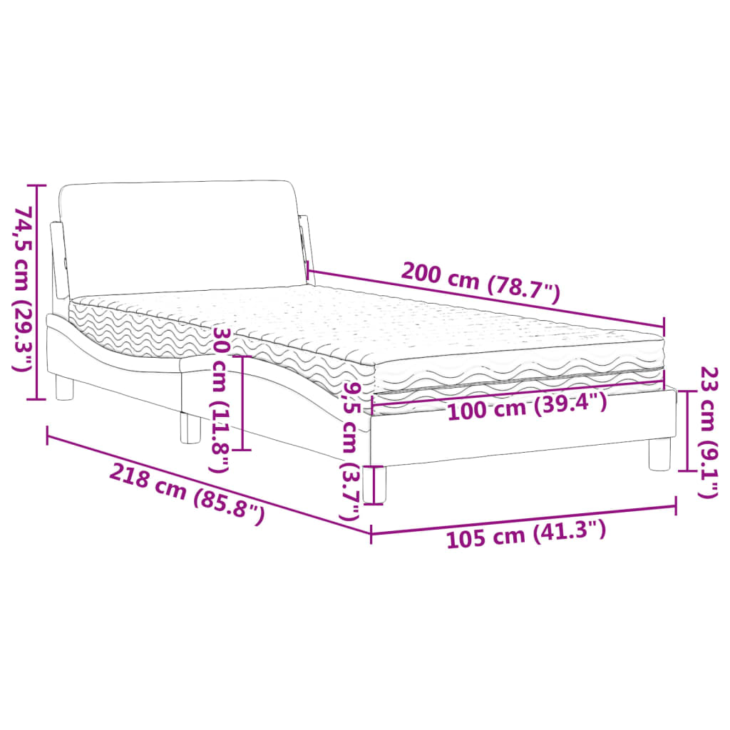 Letto con Materasso Nero 100x200 cm in Velluto 3208353