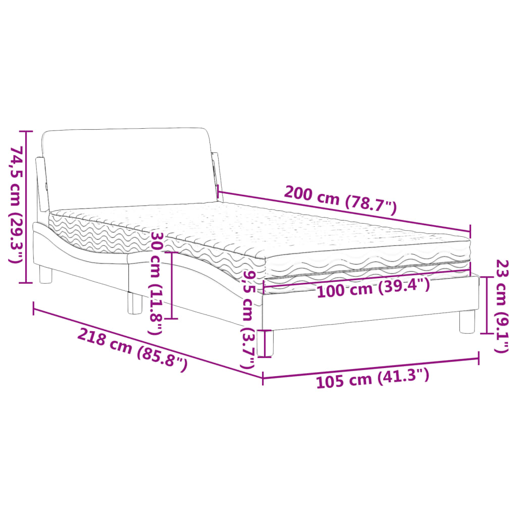 Letto con Materasso Blu 100x200 cm in Velluto 3208355