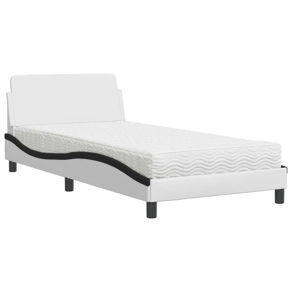 Letto con Materasso Bianco e Nero 100x200 cm in Similpelle 3208363