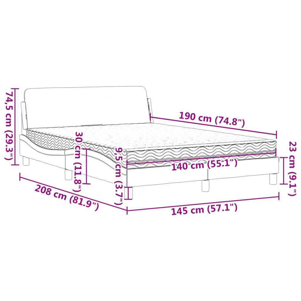 Letto con Materasso Tortora 140x190 cm in Tessuto 3208388