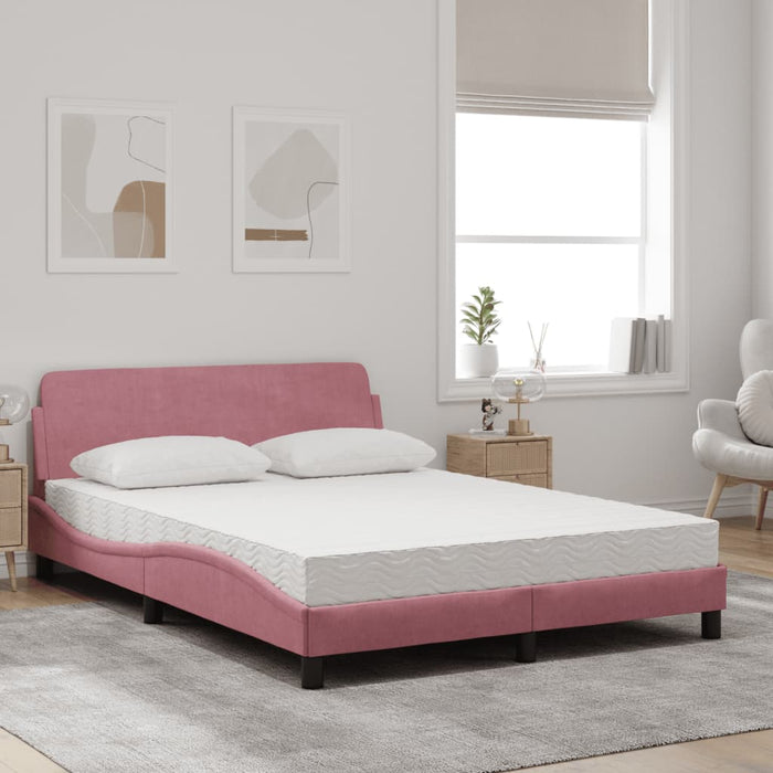 Letto con Materasso Rosa 140x190 cm in Velluto 3208396