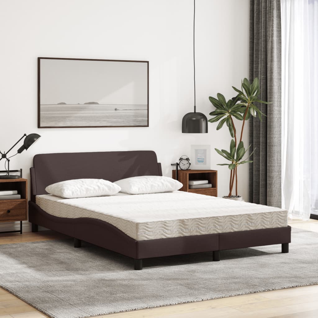 Letto con Materasso Marrone Scuro 140x200cm Tessuto 3208407