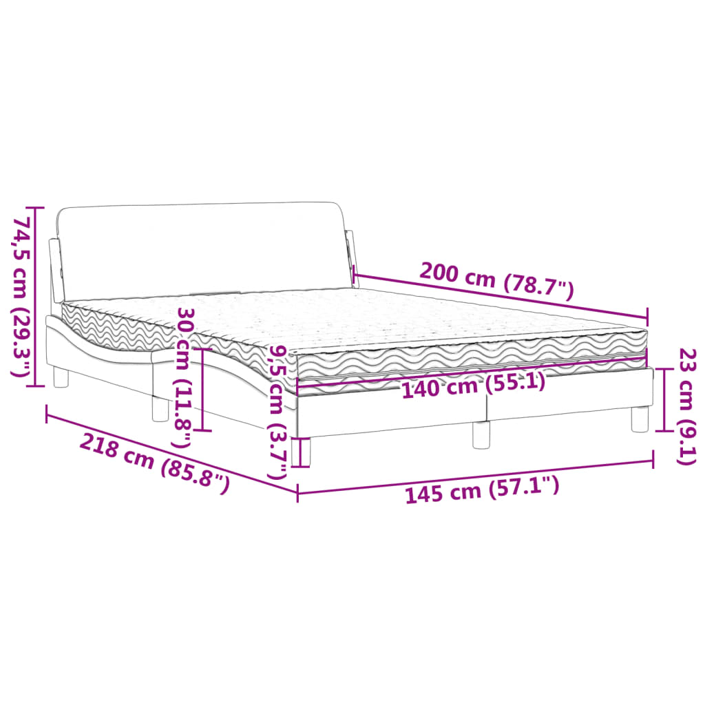 Letto con Materasso Tortora 140x200 cm in Tessuto 3208408