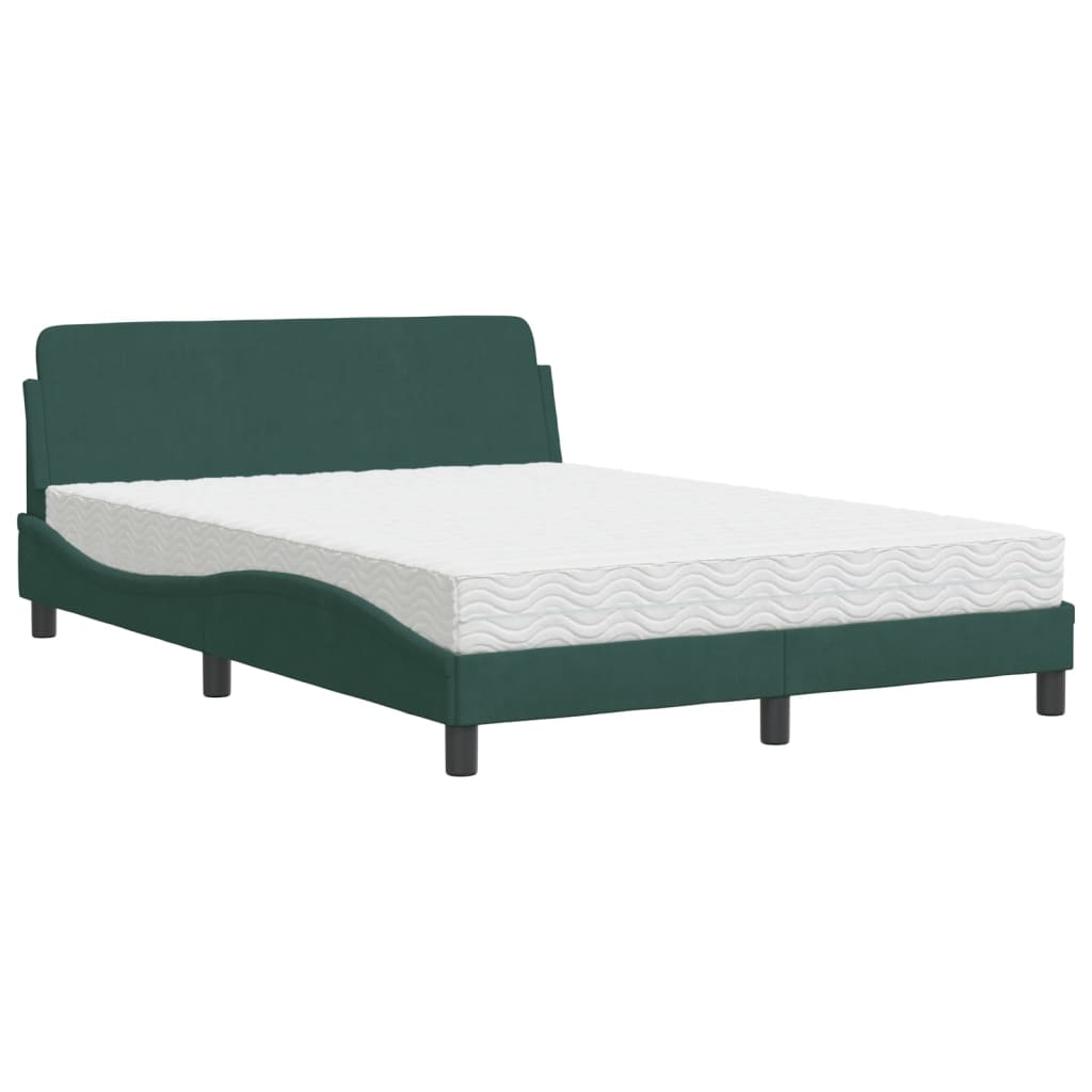 Letto con Materasso Verde Scuro 140x200 cm in Velluto 3208414