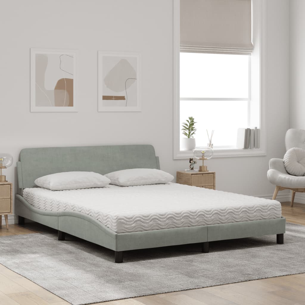 Letto con Materasso Grigio Chiaro 160x200 cm in Velluto 3208431