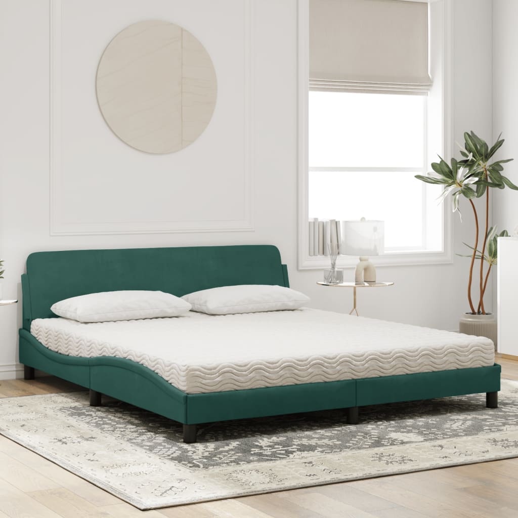 Letto con Materasso Verde Scuro 180x200 cm in Velluto 3208454