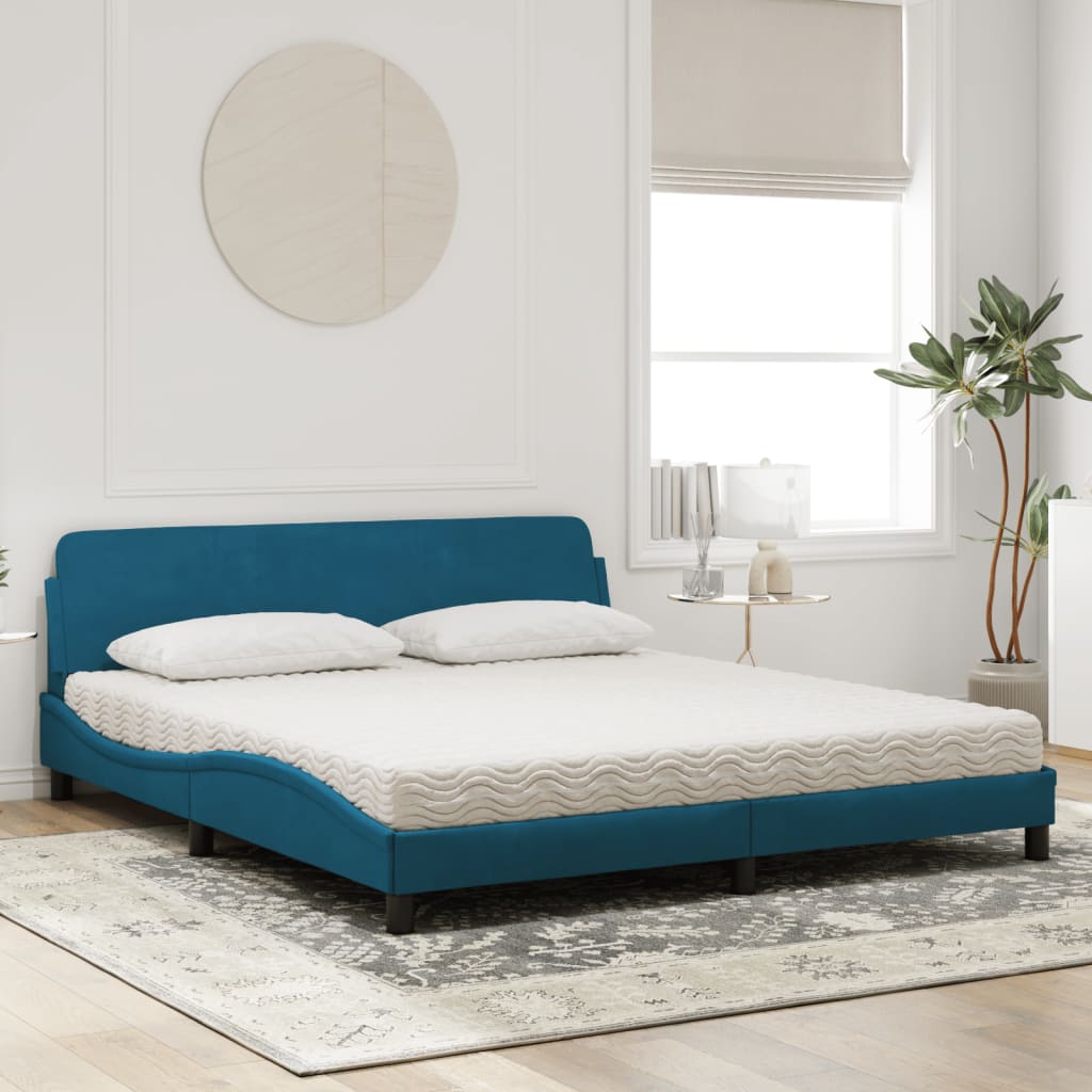 Letto con Materasso Blu 180x200 cm in Velluto 3208455