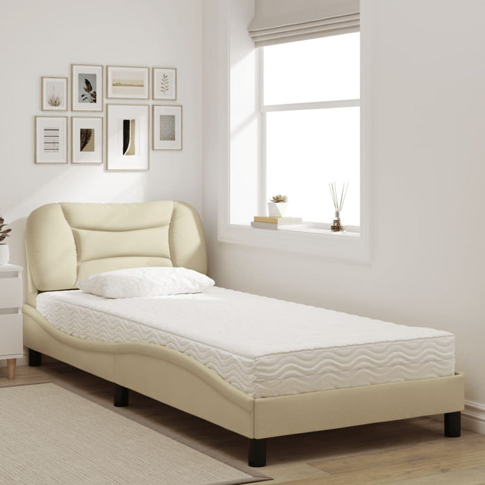 Letto con Materasso Crema 90x200 cm in Tessuto 3208511