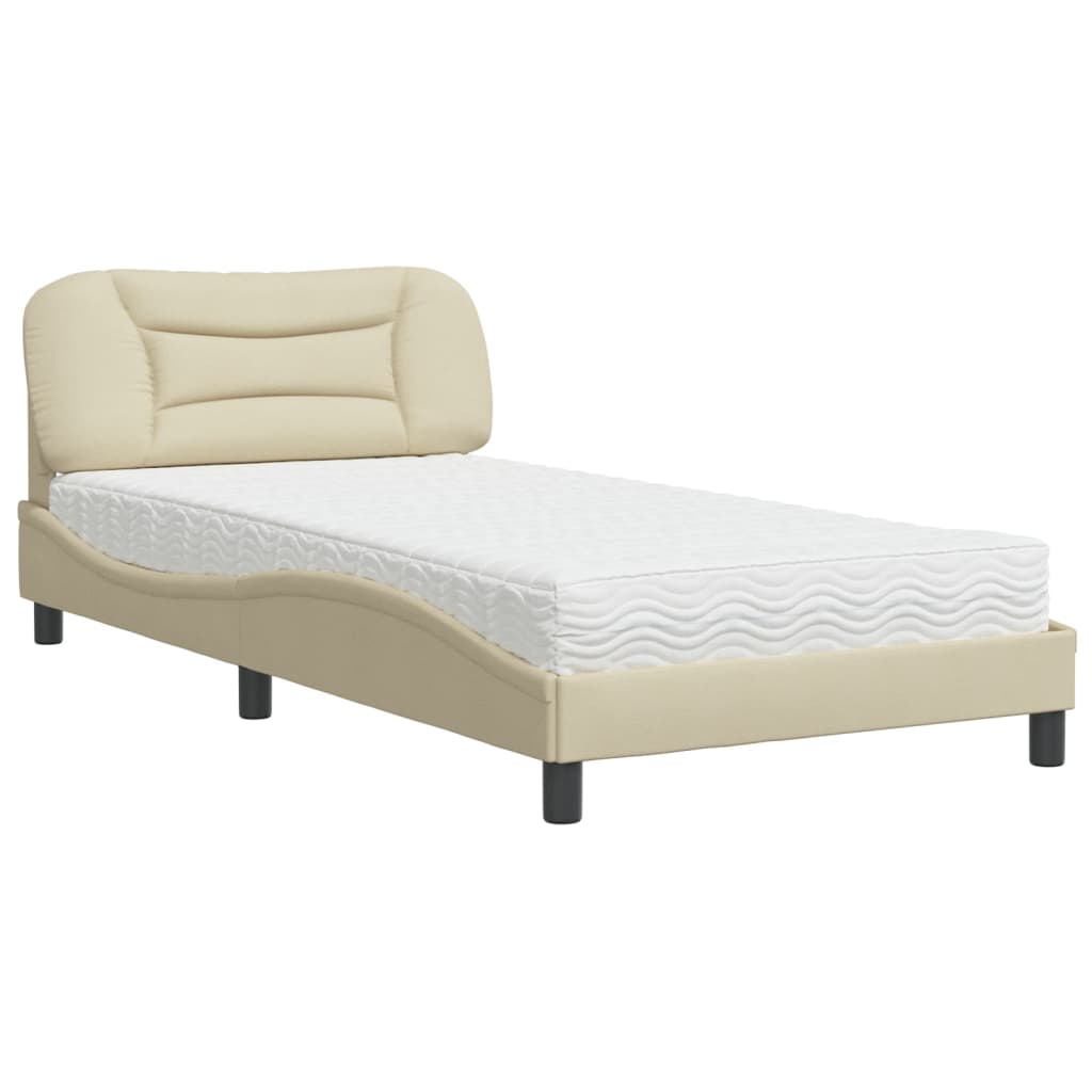 Letto con Materasso Crema 100x200 cm in Tessuto 3208518