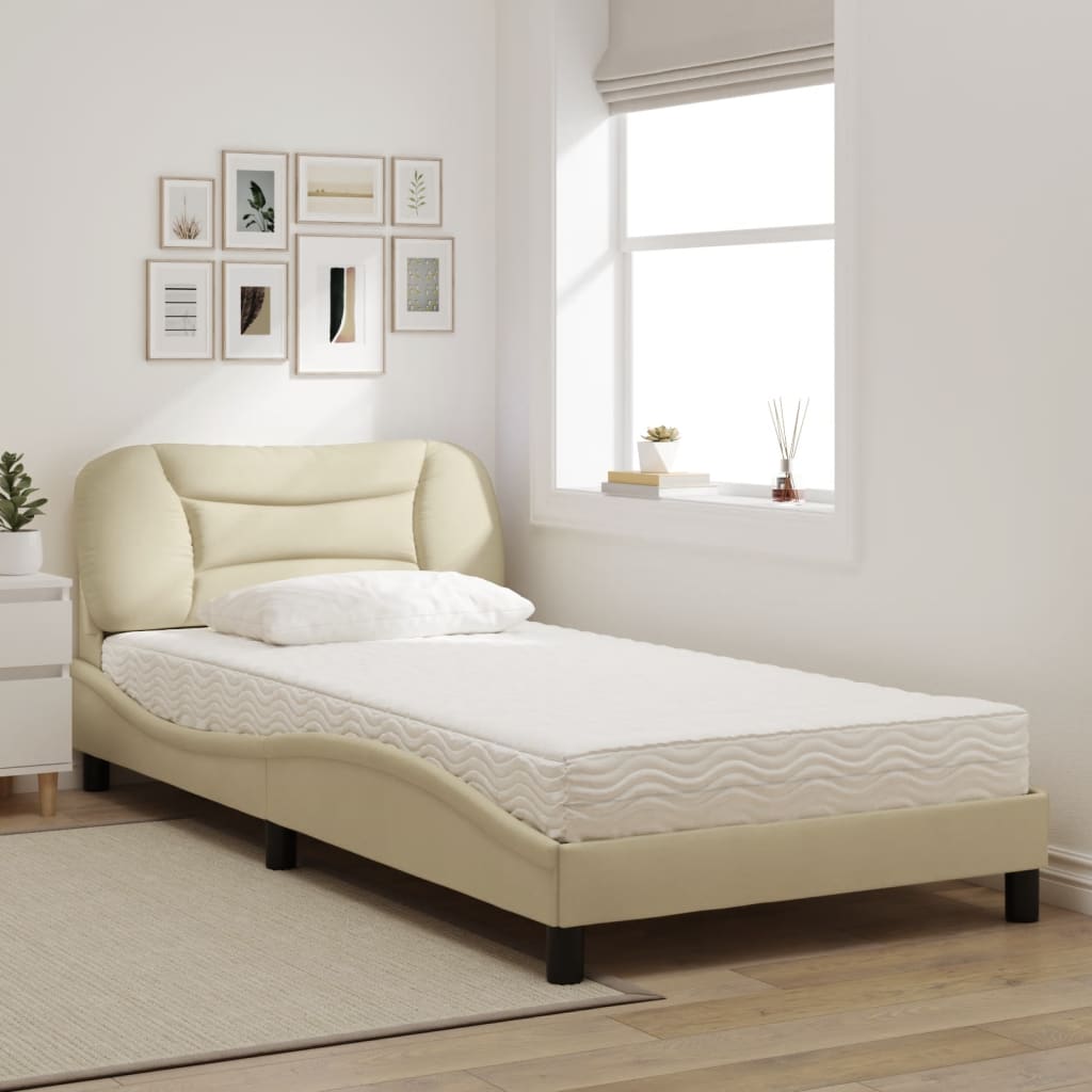 Letto con Materasso Crema 100x200 cm in Tessuto 3208518